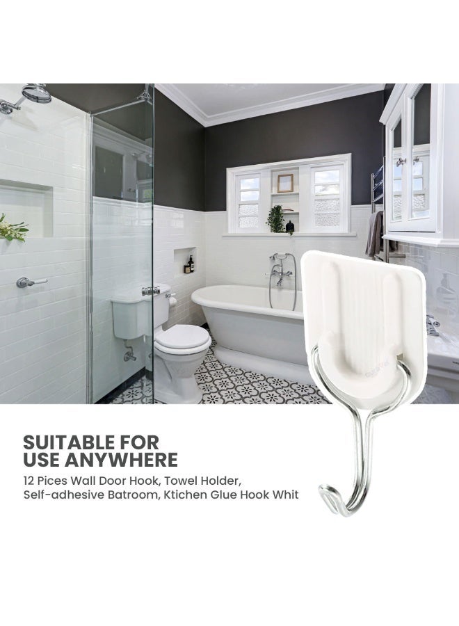 Duravel 12Pcs Hooks Sticky Wall Hooks Self-Adhesive Metal Hook Strip for Kitchen, Bathroom & Home,Heavy Duty Wall Hanger, Utensils, Bags & Towels No Drilling Required - view 5